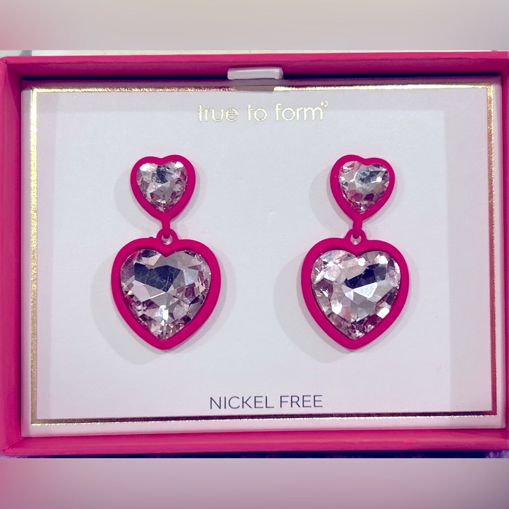 Nib True To Form Hot Pink Crystal Heart Earrings